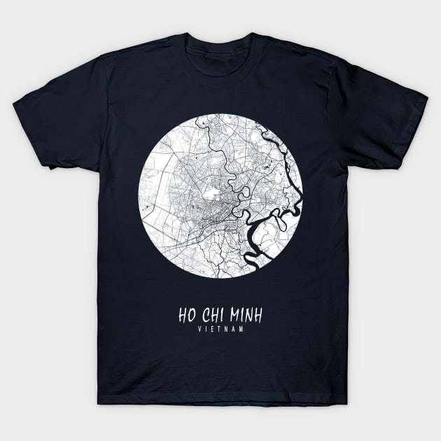 Ho Chi Minh, Vietnam City Map - Full Moon T-Shirt by deMAP Studio